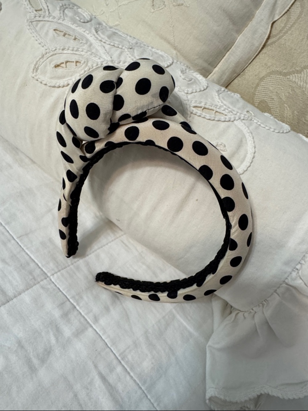 Polka Dot Knot Headband - Black and Cream